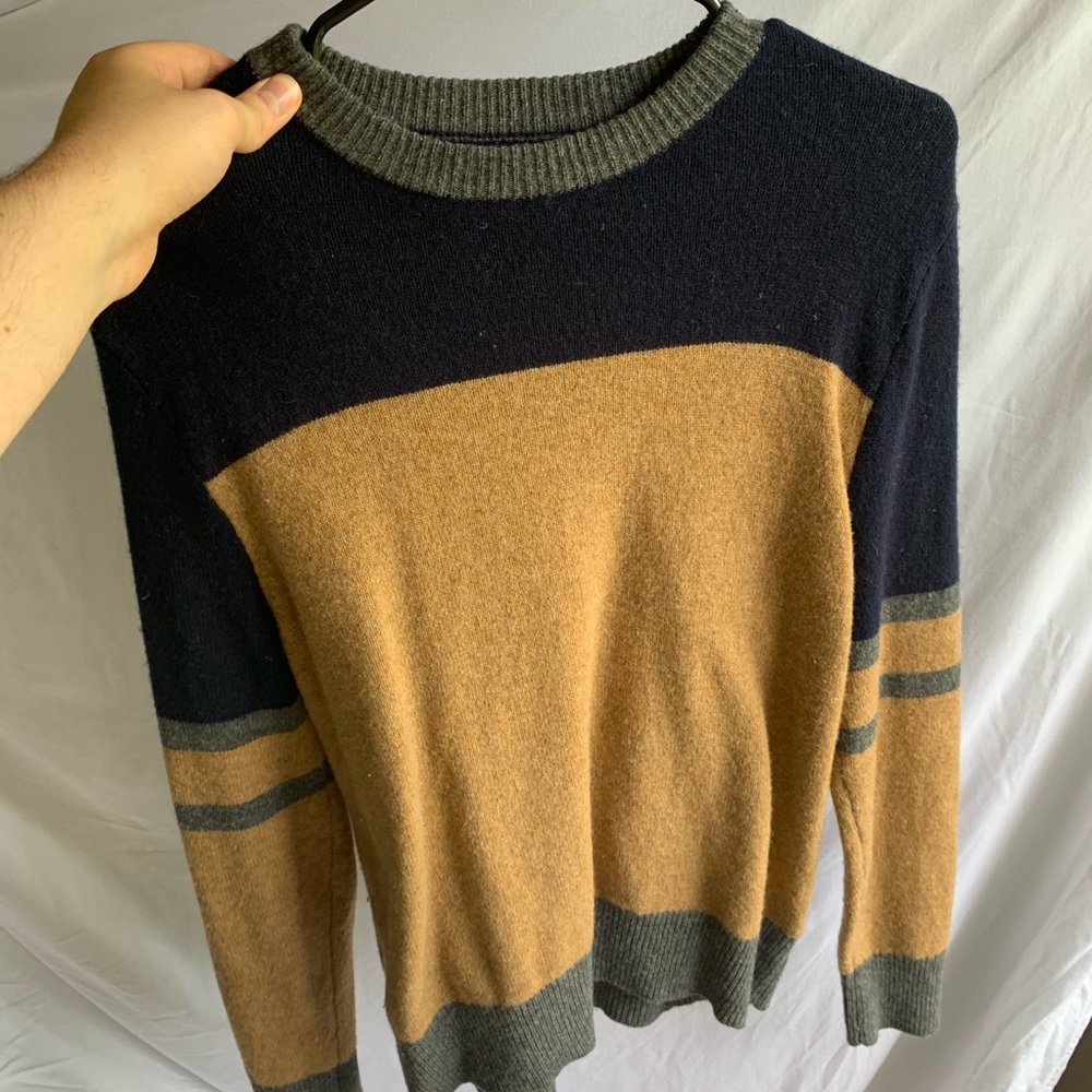 J Crew Navy and Tan Warm Wool Sweater S